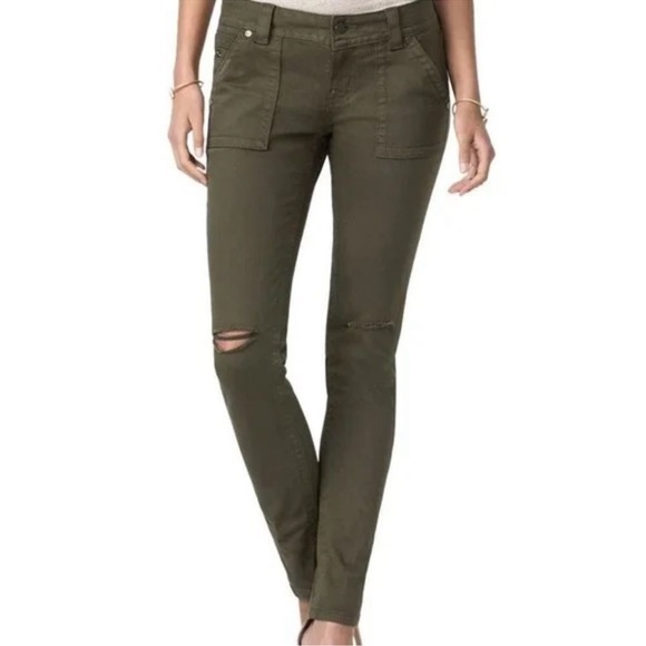 Miss Me Mid Rise Skinny Distressed Utility Jeans in Army Green - Picture 2 of 14